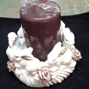 Vintage bunny rabbit and roses flowers candle holder